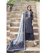 Dark blue floral print cotton silk salwar
