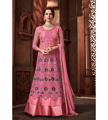 Pink embroidered net salwar 1