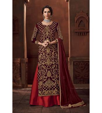 Maroon embroidered velvet salwar 1