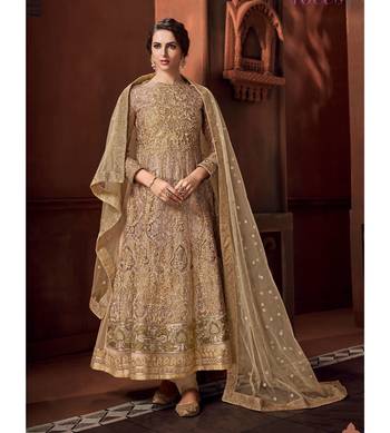 Beige embroidered net salwar 1