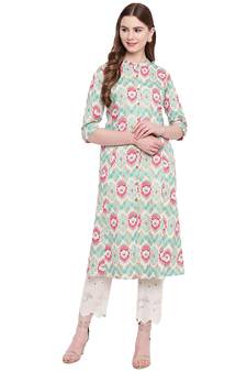 Green printed cotton ethnic-kurtis