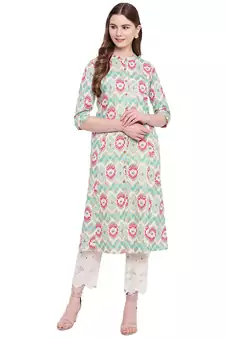 Green printed cotton ethnic-kurtis