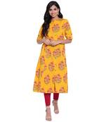 Mustard printed cotton ethnic-kurtis