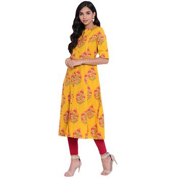 Mustard printed cotton ethnic-kurtis 2