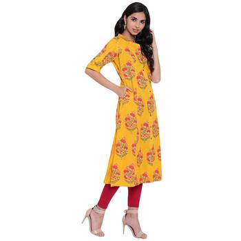 Mustard printed cotton ethnic-kurtis 3