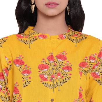 Mustard printed cotton ethnic-kurtis 5