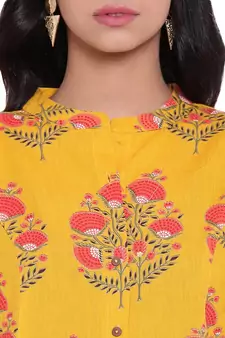 Mustard printed cotton ethnic-kurtis