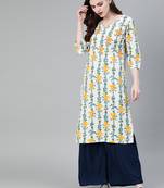 White Cotton Flax Casual Wear Fancy Straight Kurta