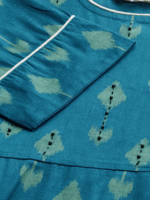 Kimisha Cotton Printed Anarkali Kurta(Turquoise Blue) 2