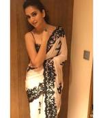 white Embroidery georgette partywear Bollywood saree with blouse