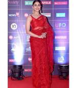 red Embroidery net partywear Bollywood saree with blouse
