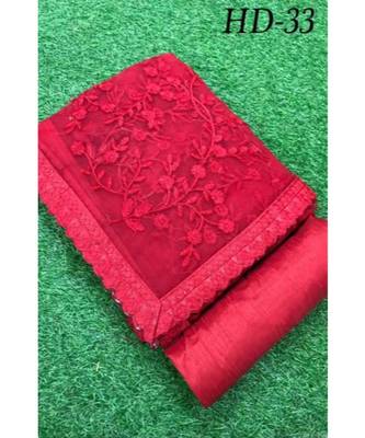 red Embroidery net partywear Bollywood saree with blouse 2