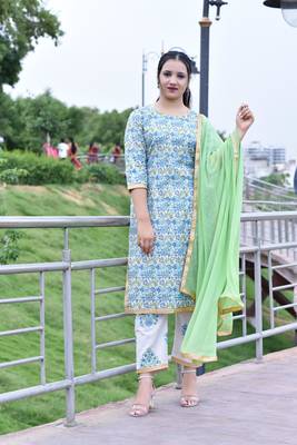 Stylish Women 3 Piece printed kurta Palazzo Set With  heavy Naznin Duppata 1