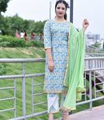 Stylish Women 3 Piece printed kurta Palazzo Set With  heavy Naznin Duppata