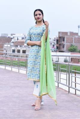 Stylish Women 3 Piece printed kurta Palazzo Set With  heavy Naznin Duppata 2