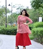 Stylish women Cotton  A-line Kurti With Designer Rayon Sharara Set