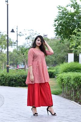 Stylish women Cotton  A-line Kurti With Designer Rayon Sharara Set 2