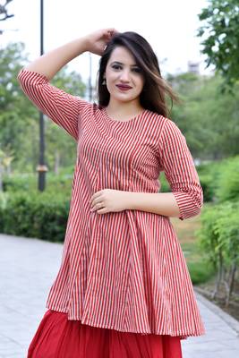 Stylish women Cotton  A-line Kurti With Designer Rayon Sharara Set 3