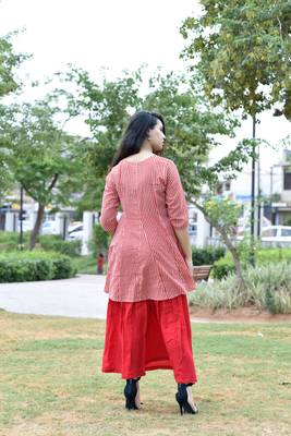 Stylish women Cotton  A-line Kurti With Designer Rayon Sharara Set 4