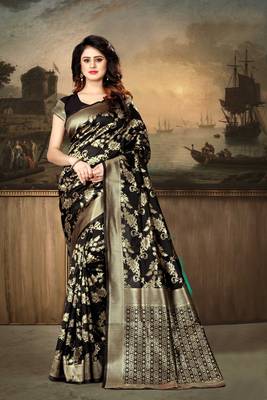 Black Woven Art Silk Saree With Blouse 2