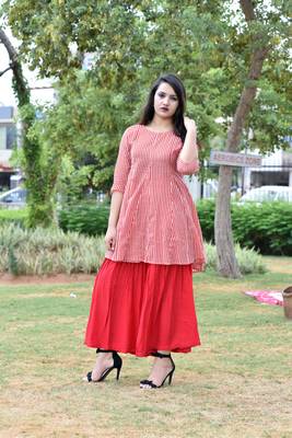 Stylish women Cotton  A-line Kurti With Designer Rayon Sharara Set 5