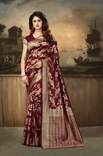 Maroon Woven Art Silk Saree With Blouse