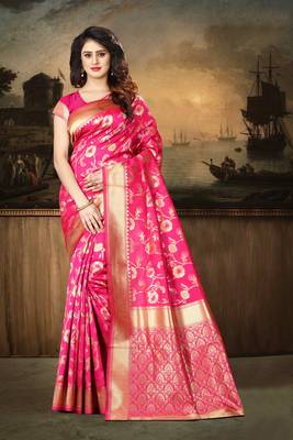 Rani Pink Woven Art Silk Saree With Blouse 1