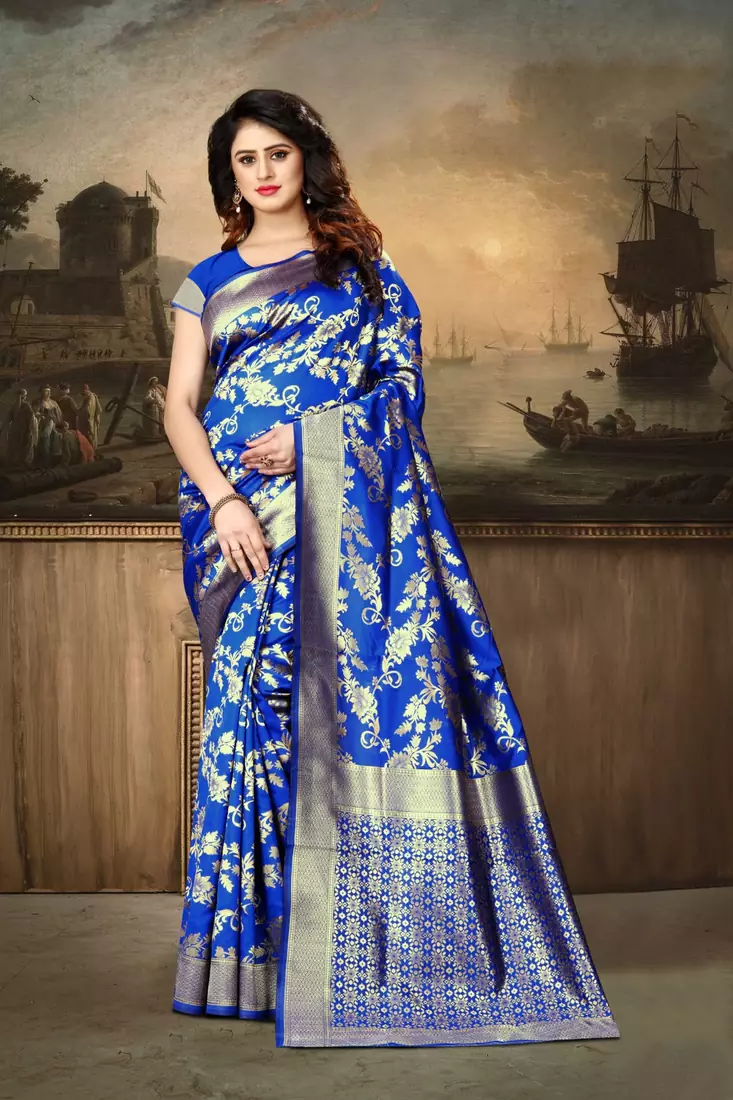 Royal Blue Woven Art Silk Saree With Blouse