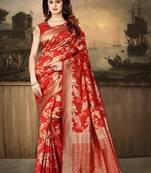 Red Woven Art Silk Saree With Blouse