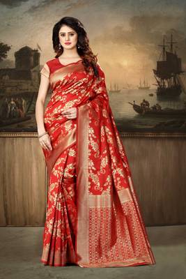 Red Woven Art Silk Saree With Blouse 5