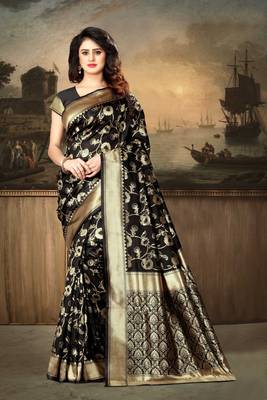 Black Woven Art Silk Saree With Blouse 2
