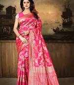 Rani Pink Woven Art Silk Saree With Blouse