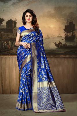 Royal Blue Woven Art Silk Saree With Blouse 2
