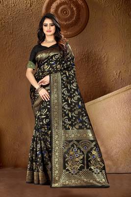 Black Woven Art Silk Saree With Blouse 1