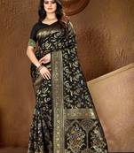 Black Woven Art Silk Saree With Blouse