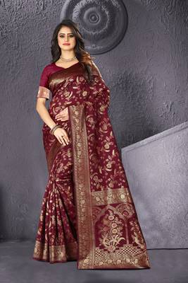 Maroon Woven Art Silk Saree With Blouse 5