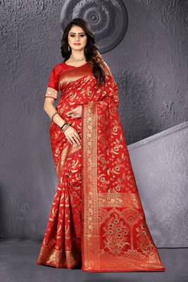 Red Woven Art Silk Saree With Blouse 1