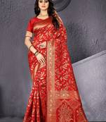Red Woven Art Silk Saree With Blouse