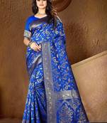 Royal Blue Woven Art Silk Saree With Blouse