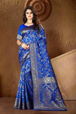 Royal Blue Woven Art Silk Saree With Blouse 5