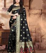 Black Woven Kanjivaram Silk Saree With Blouse