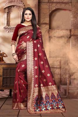 Maroon Woven Art Silk Saree With Blouse 3