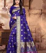 Purple Woven Kanjivaram Silk Saree With Blouse