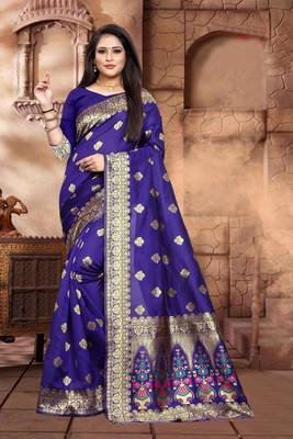 Purple Woven Kanjivaram Silk Saree With Blouse 2
