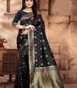 Black Woven Art Silk Saree With Blouse