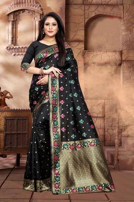Black Woven Art Silk Saree With Blouse 2