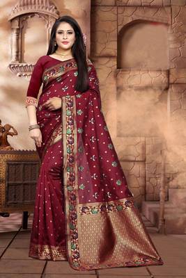 Maroon Woven Art Silk Saree With Blouse 5