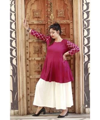 Stylish women Rayon A-line Kurti With Designer Rayon Sharara Set 2