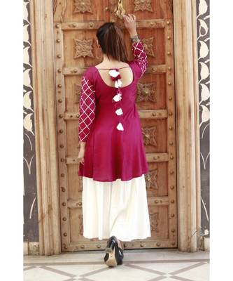 Stylish women Rayon A-line Kurti With Designer Rayon Sharara Set 3
