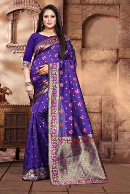 Purple Woven Art Silk Saree With Blouse 3